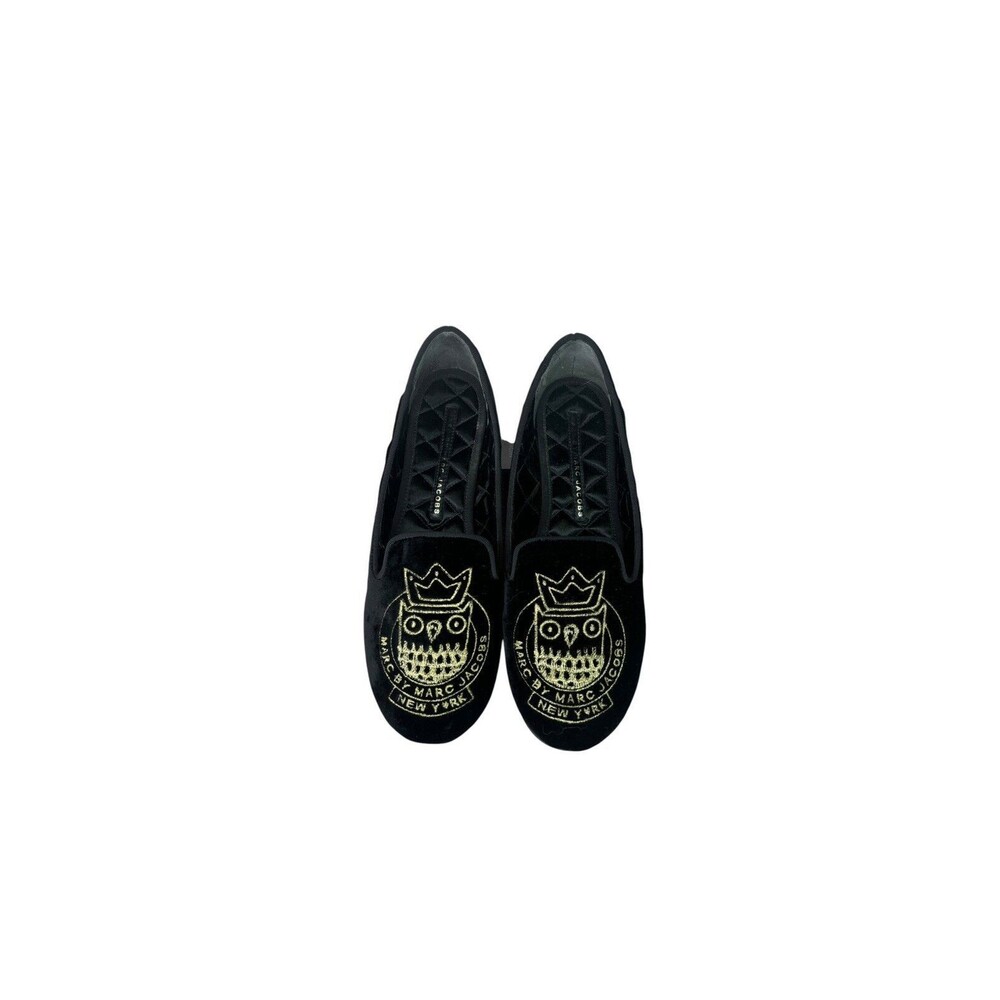 Marc Jacob Owl Embroidered Smoking Flat Black/Gold Size 6.5